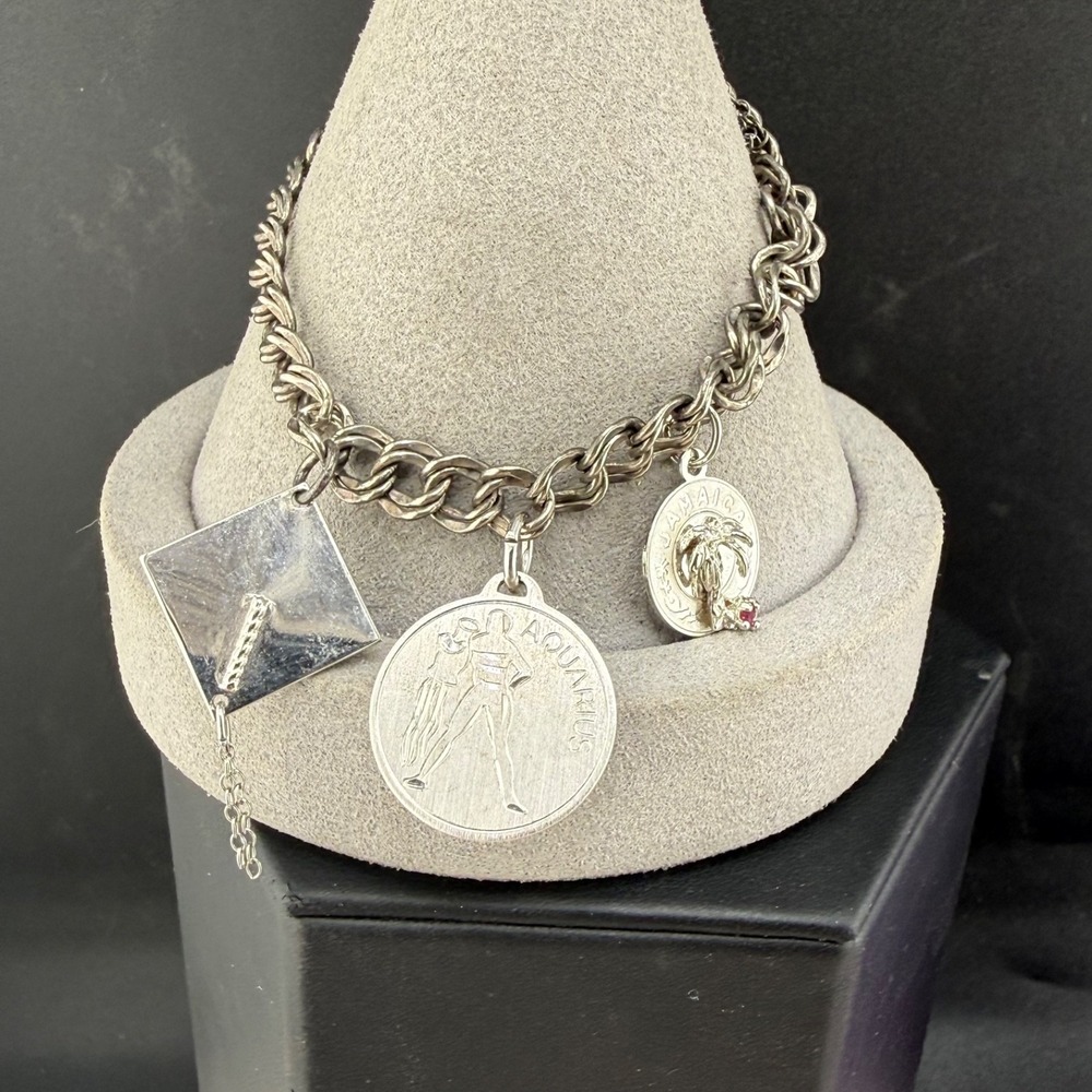Vintage Elco Sterling Silver Charm Bracelet Sagittarius Jamaica Graduation